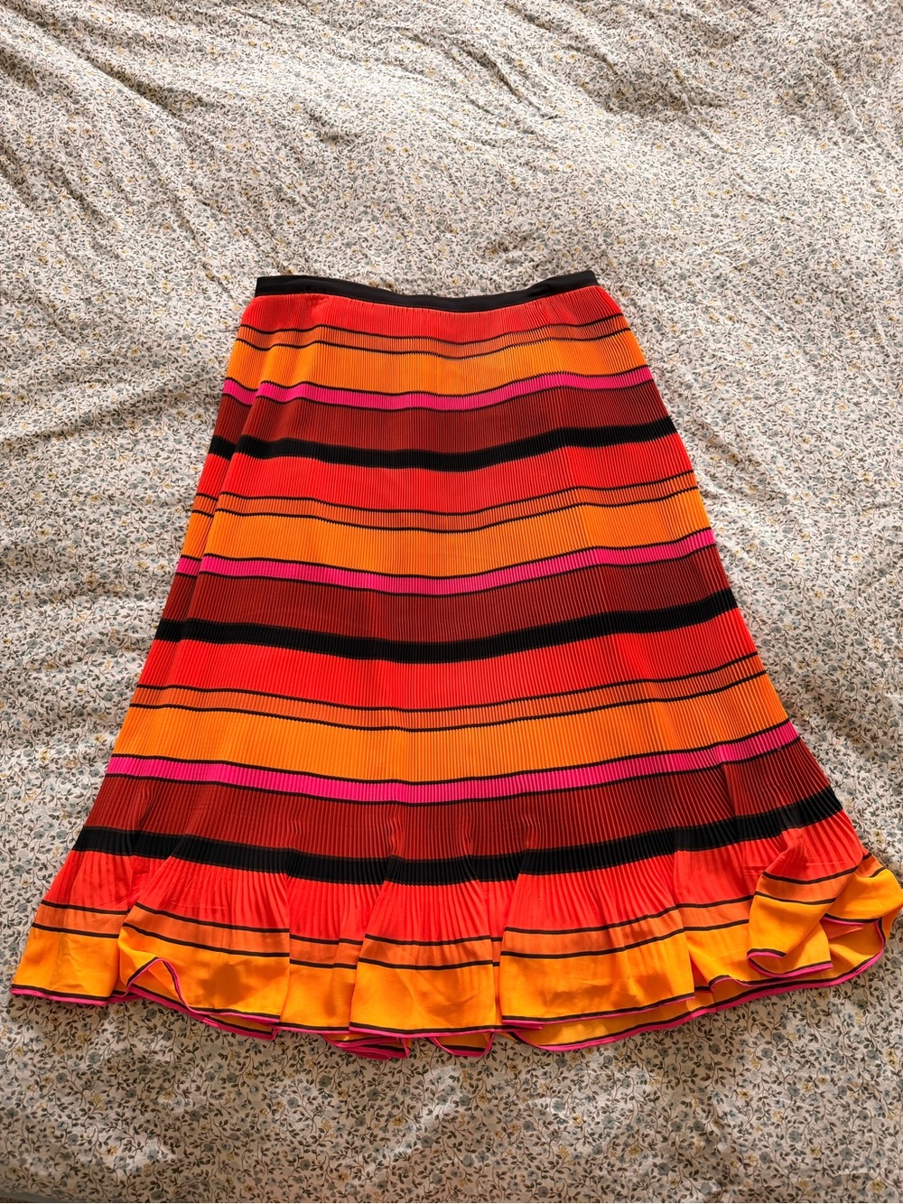J. Crew Orange, Pink & Black Striped A-Line Midi Skirt
